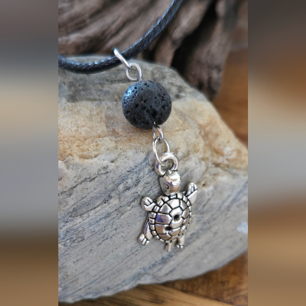 Turtle Aromatherapy Necklace Lava Bead Essential Oil Diffuser Black Cord